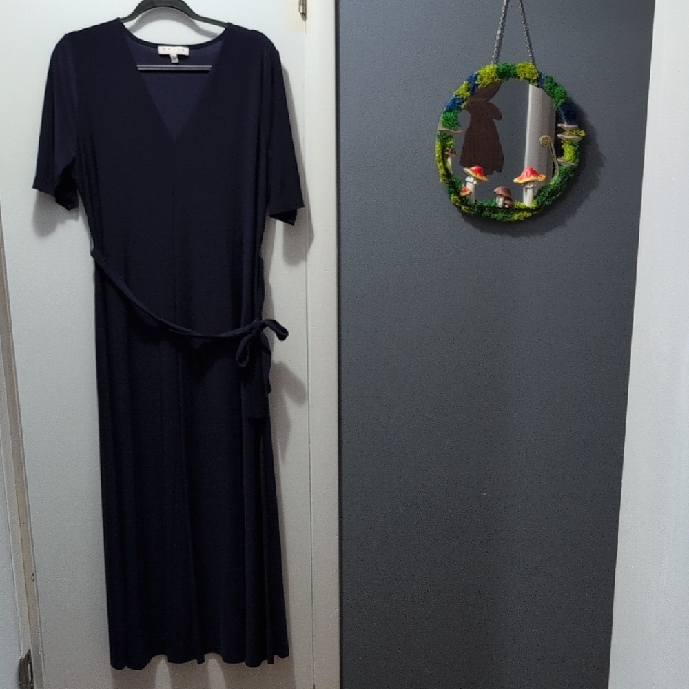 Blue V-Neck Sheath Midi Dress With Optional Sash/Belt